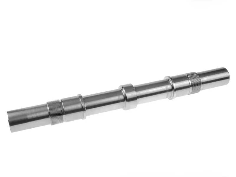 Long stainless shaft with shoulders, undercuts and threads